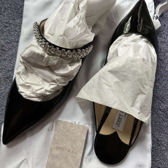 NIB Jimmy Choo ✨bing✨patent leather mule slide flats black crystals strap sz 41 - Picture 9 of 13